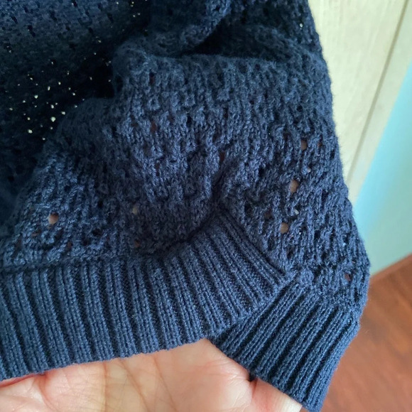 Tommy Hilfiger Navy Open Weave Boatneck Tunic Cotton Sweater Sz Large - Picture 2 of 8